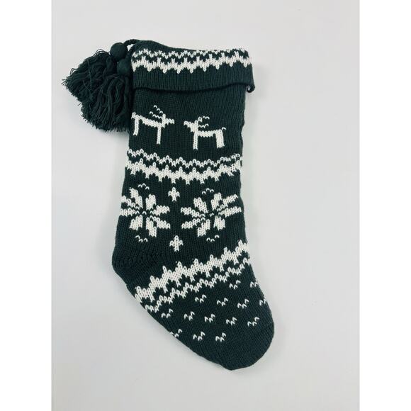 Hearth & Hand With Magnolia Target Xmas Stocking Green White Knit Tassles 20" - Picture 1 of 12